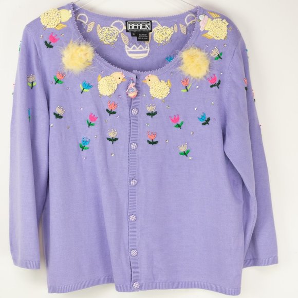 berek Sweaters - Berek Vintage Purple Easter Sweater Cardigan XL